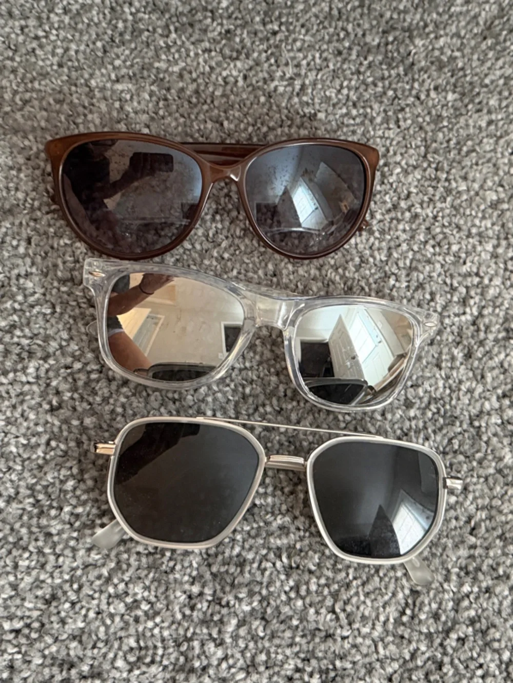 Three-Pair Sunglasses Lot - Brown, Clear, Silver/Black